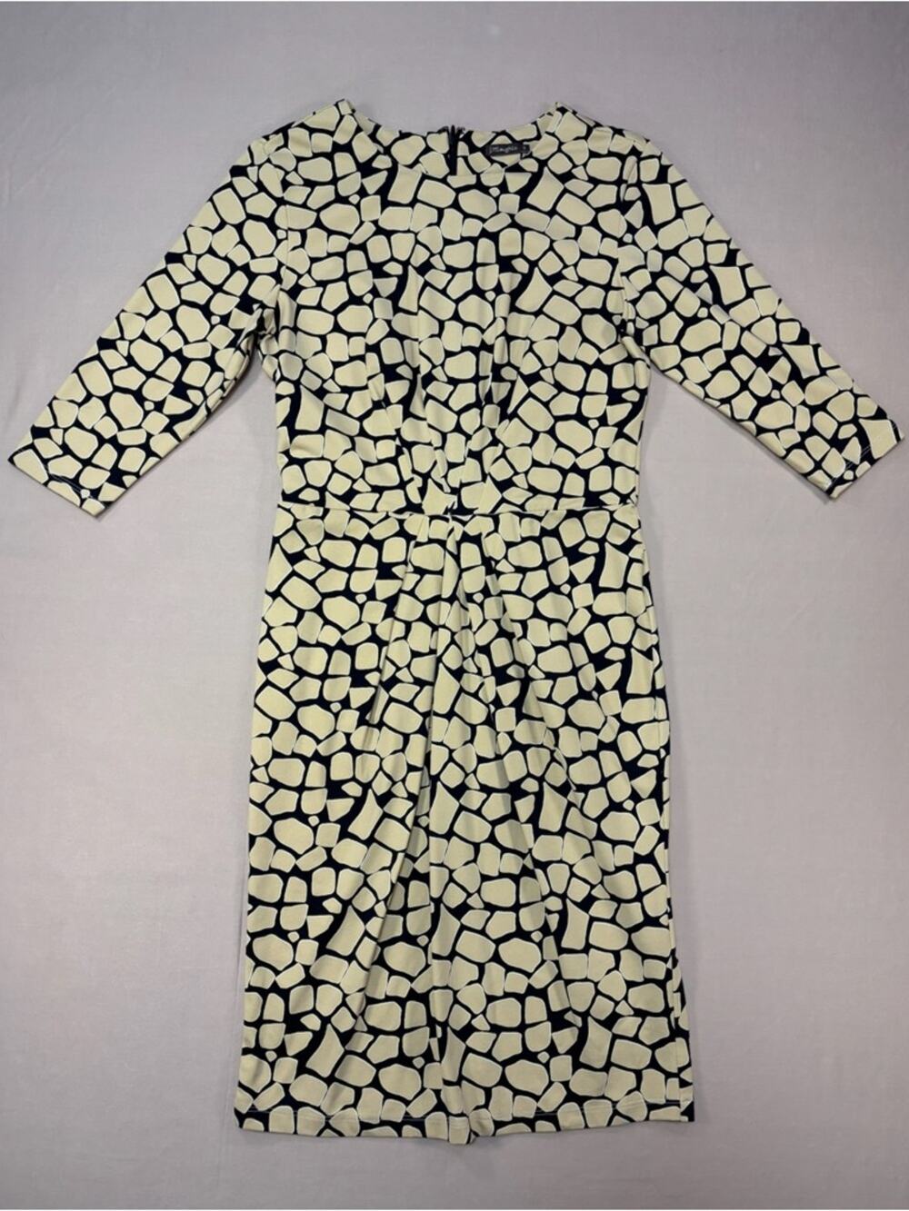 J. McLaughlin Black & Cream Geometric Print Elbow Sleeve Sheath Dress Size Small
